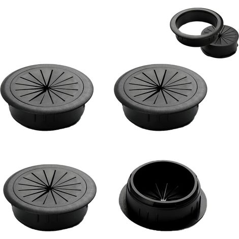 Lntyq 4er-Pack flexible Kabeldurchführungen für den Schreibtisch, 50 mm Öffnung, Werkzeuge zum Ordnen und Sortieren von Datenkabeln, Kabeldurchführungen aus Metall für Schreibtisch und PC (schwarz) (1/5)