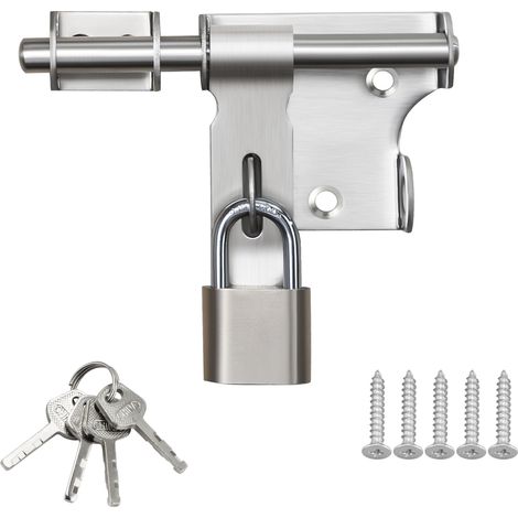 Cerradura de puerta exterior, pestillo de puerta exterior, cerradura de puerta interior de 12 cm con candado, cerradura de puerta corrediza de acero inoxidable cepillado para puerta, jardín, cobertizo