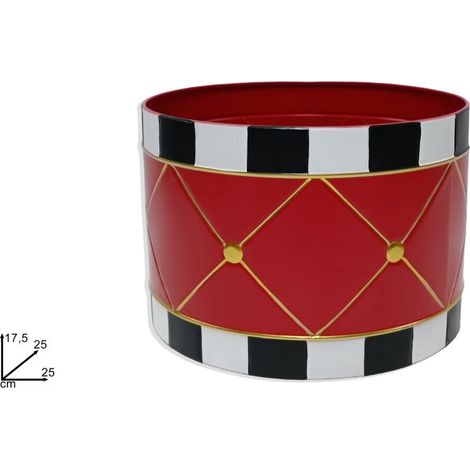 CESTA IN LATTA DECORO TAMBURO ROSSO H17.5 DIAMETRO 25 CM DI DUEESSE CHRISTMAS