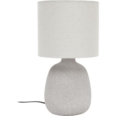 Lampe à poser en terre cuite embossée argent et abat-jour lin (H40cm)