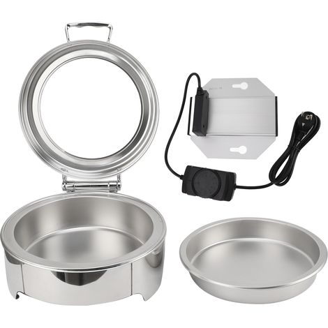 Buffet électrique rond 6L en acier inoxydable, chauffe-plat avec couvercle transparent, prise UE 220-240V, couleur acier, pour hôtel restaurant (1/5)