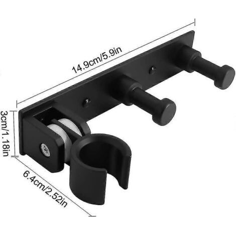 NALOOKAMIC Support universel pour douchette �� main avec 2 crochets, r��glable, en alliage d'aluminium, fixation murale auto-adh��sive