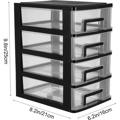 4 Drawer Desktop Storage Drawers Stackable Plastic Drawer Unit Plastic Storage Drawer (1/4)