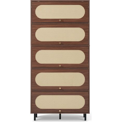 Mueble alto 5 puertas abatibles MDF y metal efecto nogal 80 x 40 x 163 cm MODENUIT (1/5)