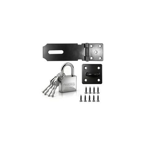 Verrou à pêne dormant en acier inoxydable, kit de verrouillage pour cadenas, avec cadenas et vis, pour portes en bois, verrou de cabanon pour porte de chambre, placard ou garage (4 pouces)