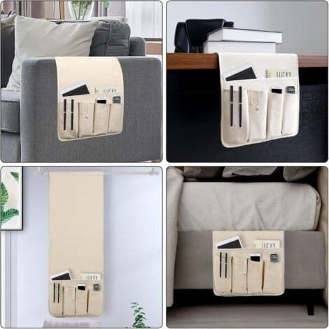Organisateur de meubles avec 5 feuilles, demi-linnefjärrkontrollhållare pour canapé, fauteuil et tabouret, beige 88,9 x 31,5 cm