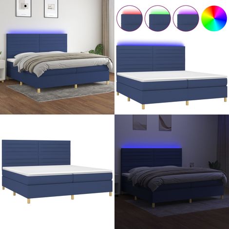 Cama box spring colchón y luces LED tela azul 200x200 cm - Colchón con luz LED - Cama box spring