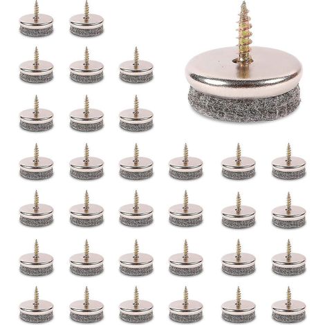 Patins cloutés pour pieds de chaise, 30 clous de tapissier, patins ronds de 24 mm, patins en feutre pour protéger les pieds de table et de chaise. (1/5)