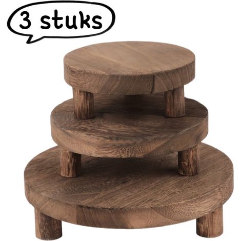 Ensemble de 3 plateaux - Support à plantes/présentoir à gâteaux/plateau multifonctionnel en bois - 12,7 cm + 15,2 cm + 20,3 cm - Idéal pour la décoration de chambre - Finition polie (1/5)