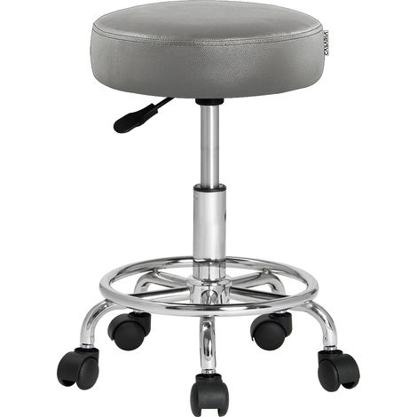 CASARIA® Rolling Stool Single or Set of 2 Height-Adjustable 10cm Padding 360° Swivel 51-65cm Seat Height Footrest Stylish Office and Kitchen Stools Ergonomic Work Stool Grey