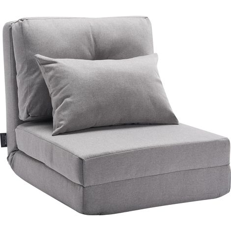 Chaise de Sol Pliante, Fauteuil de Sol à 5 Positions réglables, canapé-lit rembourré Pliable avec Dossier réglable, Cadre en métal et Oreiller, Fauteuil Convertible pour Salon, Chambre, Gris (1/5)