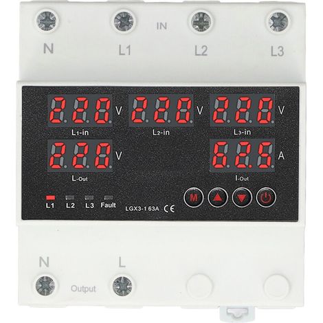 Commutateur de transfert automatique 63A 3P4W Écran LED Protecteur de tension réglable pour générateur domestique onduleur AC220V(230-300V Maximum 140-220V Min) (1/5)