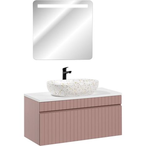 Meuble vasque à poser + miroir LED - 100 cm - Emblematic Rose - Livraison gratuite