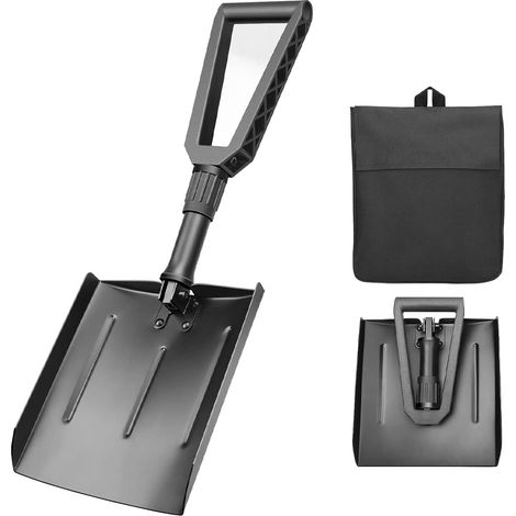 Pelle à neige pliante noire, portable, amovible, légère, en aluminium, avec sac de rangement. (1/5)