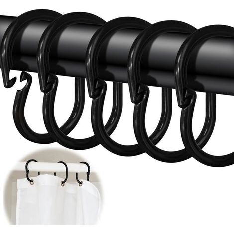 Lot de 24 Anneaux Rideau Douche Forme C, Crochets Noirs pour Tringle Angle et Standard Aucunely (1/5)
