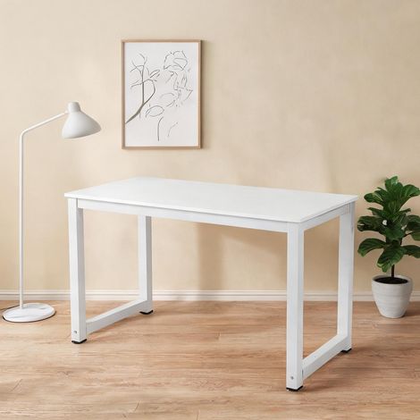 Bureau rectangulaire blanc 120 x 60 x 74 cm MDF et métal (1/5)