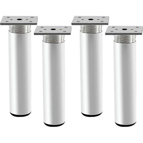 Pieds de meubles réglables en 4 pièces, pieds de table en métal, hauteur en millimètres, pieds de lit, alliage d'aluminium argent mat rond, plage de réglage en hauteur de 0 à 15 mm, avec vis. (1/5)