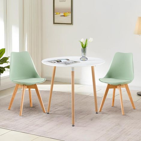 Essgruppe Esstisch rund 80cm mit 2 skandinavischen Stühlen Eiscreme-Grün (1/5)