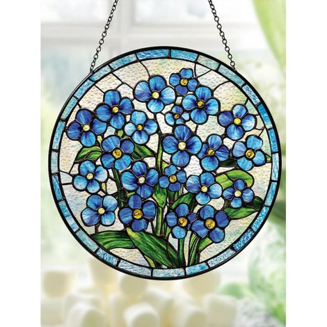 Attrape-soleil en vitrail myosotis, décoration de fenêtre florale 9cm (1/5)