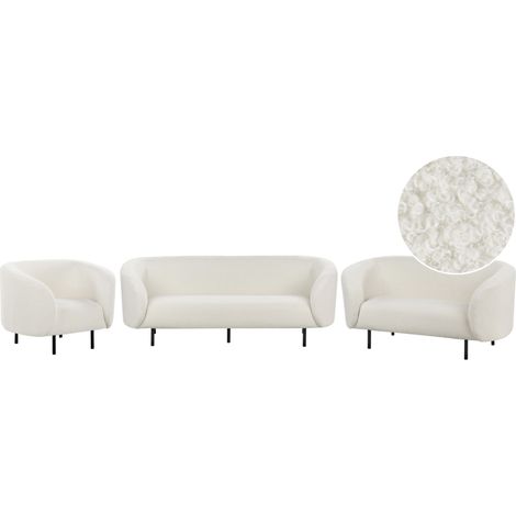 Set di 2 divani e poltrona in tessuto bouclè bianco e nero con gambe nere Loen
