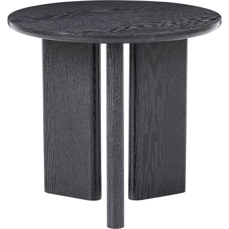 Mesa auxiliar moderna de MDF con chapa de papel redonda patas de tres paneles sala de estar negro Cowal