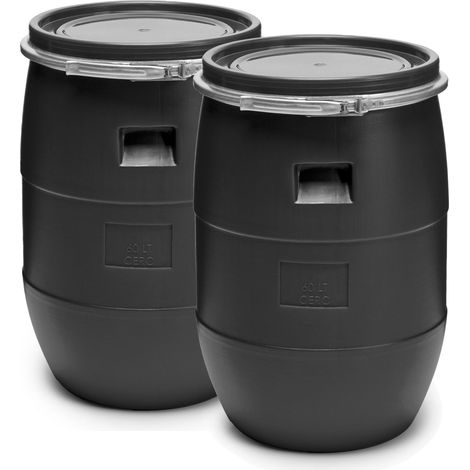 Garronda réservoir d'eau de 2 x 60 litres, Baril Alimentaire, fût à Large Ouverture en HDPE et sans BPA, tonneau de Jardin, bac à Aliments pour Animaux, conteneur d'eau, tonneau Universel GD-0122, Noi