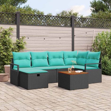 Gartensofa-set mit Kissen 7 pcs Schwarz Poly-Rattan (1/5)