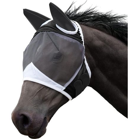 Masque Anti-Mouche Cheval, Masque Anti-Mouche Cheval avec Cache-Oreilles, Protection UV Horse Mask Maille Respirante, Protection Nez et Oeil, pour Équins et Élevage (1/5)