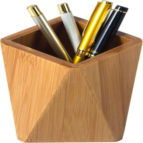 Porte-Stylos - Bambou Naturel - Support Géométrique Pour Bureau Et Coiffeuse - 1 Pièce (1/5)