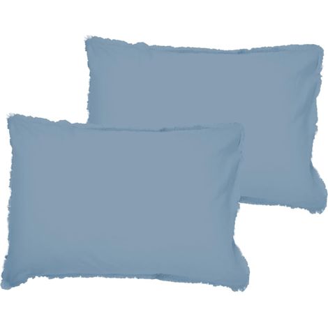 Lot de 2 taies d'oreiller Coton LAVÉ à Franges 100% Coton (1/5)