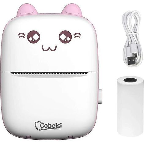 Mini imprimante thermique portable avec design oreilles de chat, imprimante d'étiquettes photo sans fil Bluetooth 200 DPI, câble USB inclus (1/5)