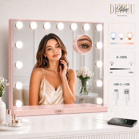 Specchio per il trucco Hollywood Cosmetic 58x48 LED rosa (1/5)