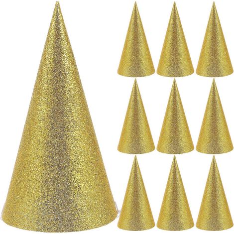 Lot de 12 chapeaux de fête triangulaires à paillettes en forme de cône, pour enfants et adultes, décorations de fête (dorés)-Golden (1/3)