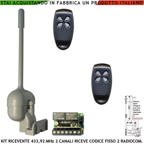 Ricevitore Radio da Esterno Freq. 433,92 MHz 2 Radiocomandi 2 Canali Codice Fisso 12 Bit Oppure 180 Stealth o Rolling Code Base 2 Relè Impulsivi o Stabili ON-OFF Alimentazione 12/24 Vac Prot. IP55 (1/4)