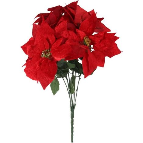 Bouquet di 7 eleganti stelle di Natale in velluto, 55 cm, rosse (1/3)