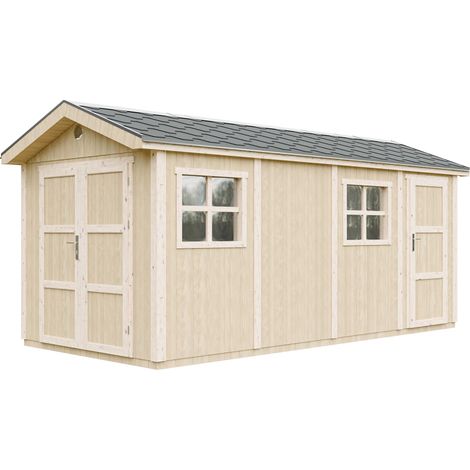 Garden house premium quality 8.52 + 2.95 m² - H252x250x530 cm - Construction of LP Smartside panels - with floor and bituminous tiles - TIMBELA M915C (1/5)