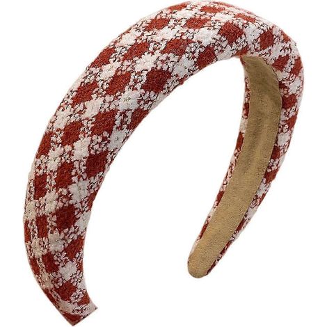 Bandeau rembourré à carreaux rouges, orné de fausses perles, large et antidérapant, pour cheveux de Noël et de fêtes.-D (1/5)