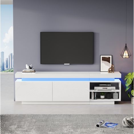 MEUBLIV Mueble TV 170 cm blanco brillo con LED, 2 puertas y 2 nichos (1/5)