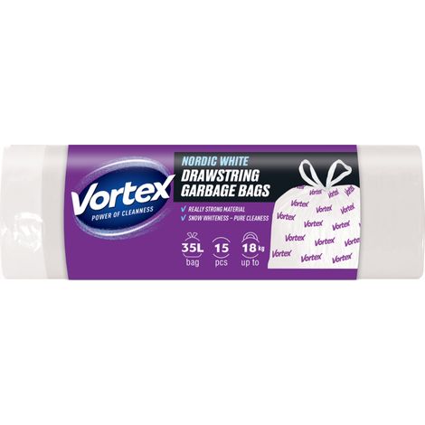 VORTEX Nordic White Müllbeutel mit Zugband HDPE weiß 35l/15 Stk Müllbeutel