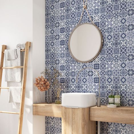 Crédence adhésive salle de bain - Motif carreaux de ciment - 60x60 cm - Adhésif MAT (1/4)