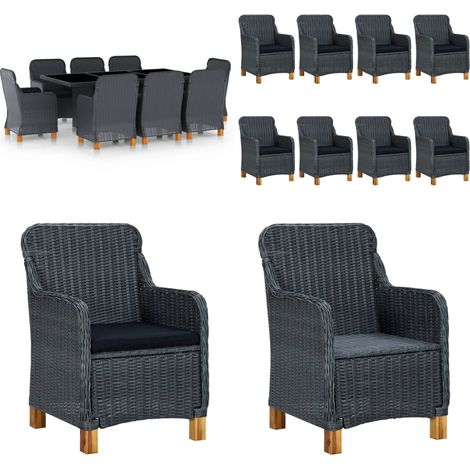 Set comedor jardín 9 pzas cojines ratán sintético gris oscuro - Sillas de jardín - Cojines para jardín