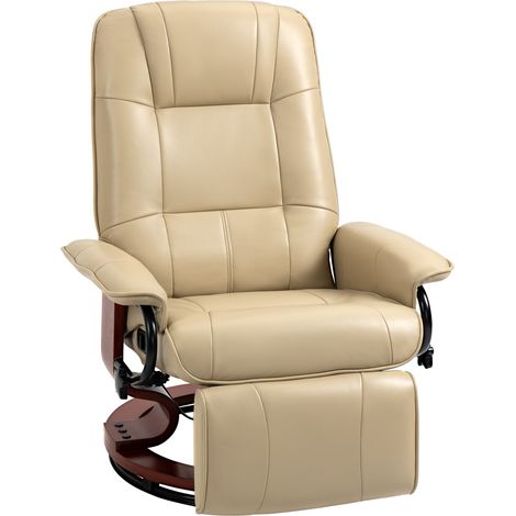 Fauteuil relax inclinable crème – Inclinaison jusqu'à 145° – Rembourrage haute densité – Pivotant 360° – Pied en bois massif – MH (1/5)
