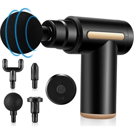 Pistolet de Massage Musculaire Fascia Gun,Massage Gun avec 6 Vitesses Réglables et 4 Têtes,Super Silencieux Pistolet de Massage (1/5)