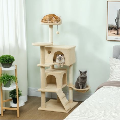 Tiragraffi 140 cm con amaca, cuccia, scala e pali in sisal, beige HAVRYA (1/3)