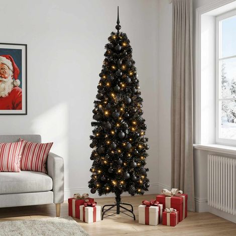 vidaXL Artificial Slim Christmas Tree with Bauble 210 cm 300 LEDs (1/5)