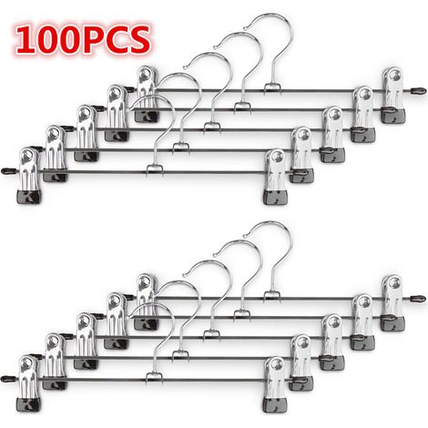 Lot de 100 Ceintre Métal pour Pantalon Cintres Porte Pantalons avec Deux Clips Réglables à 360 °pour Pantalons Jupes et Chaussettes (1/5)