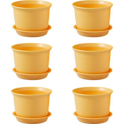 6 jardinières d'intérieur avec trous de drainage et soucoupes, diam. 18 cm, hauteur 12 cm, plastique résistant (1/5)