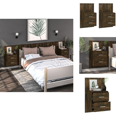 Wand-Nachttische 2 Stk. Räuchereiche - Wandregal - Wohnzimmer Deko - Holzregale - Regal Design - Nachtkästchen (1/5)