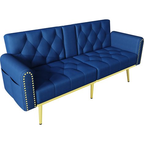GagaCanapé-lit 2 places velours bleu inclinable (1/5)