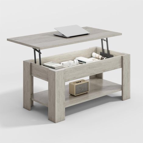 Lift-Top Coffee Table with Hidden Storage & Open Shelf CARTER NATURAL